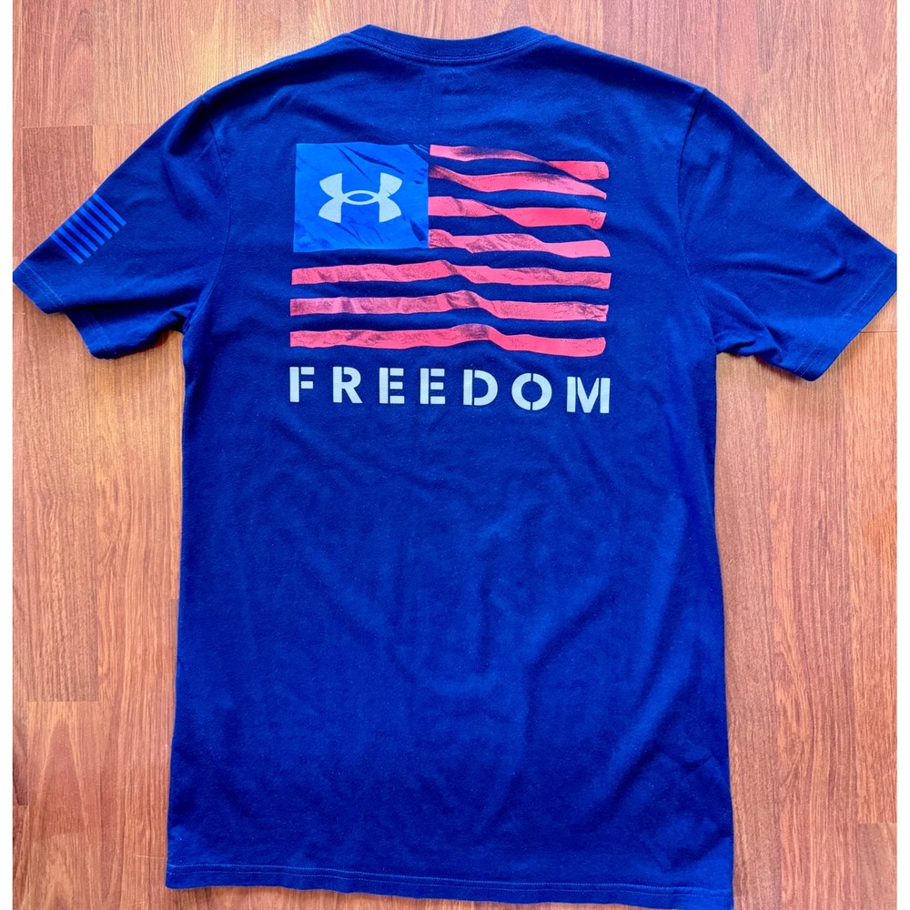 Under Armour Freedom Flag T-Shirt Mens Small Blue Graphic Short Sleeve